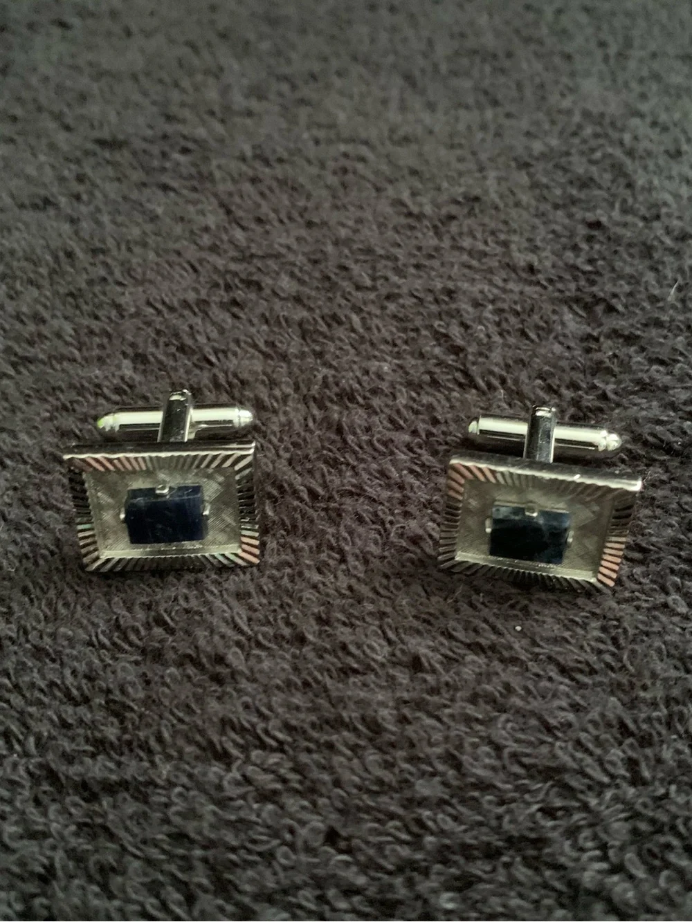 Vintage Silver-Tone Cufflinks with A Black Stone Accent